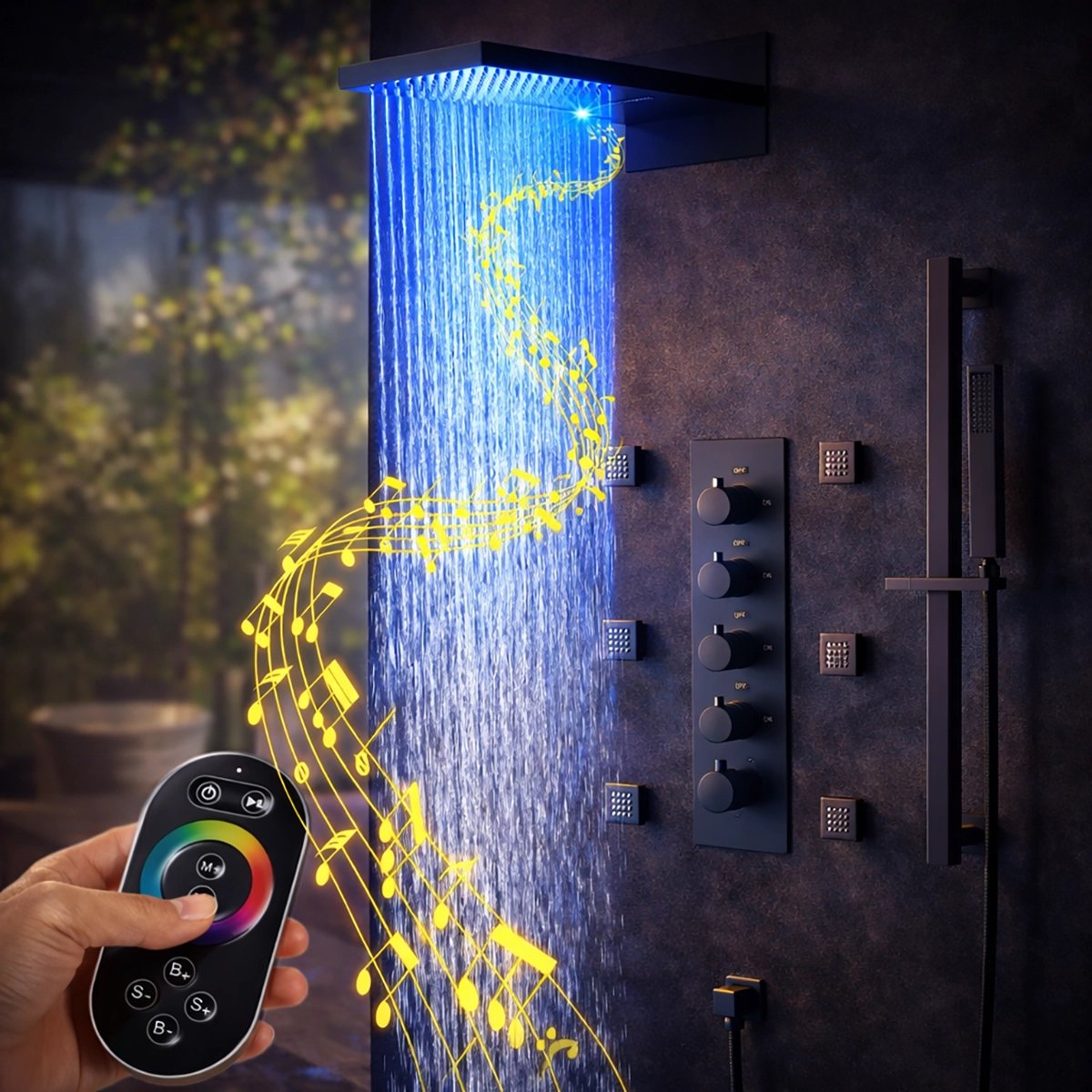 Douche thermostatique connectée ciel de pluie noir mat New York